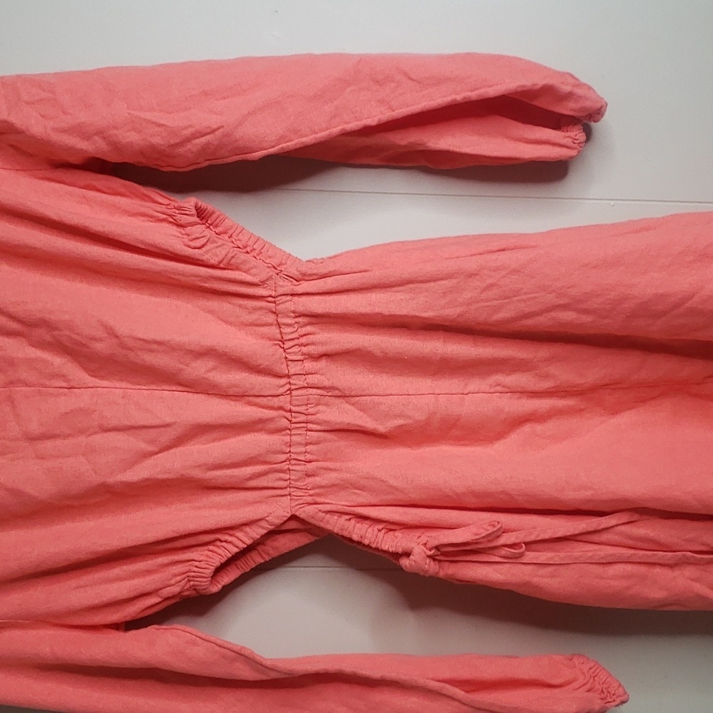 Women's Balloon Long Sleeve Mini A Line Dress Coral Medium - Picture 7 of 9